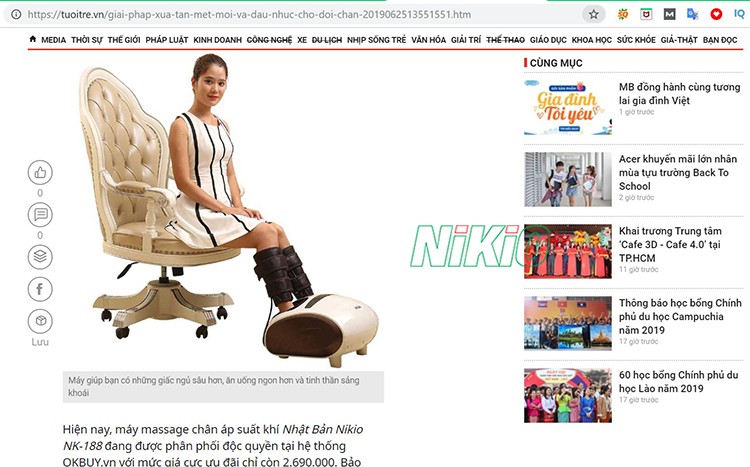 máy massage chân nikio NK-188 trên báo tuổi trẻ