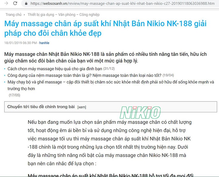 máy massage chân nikio NK-188 trên websosanh.vn