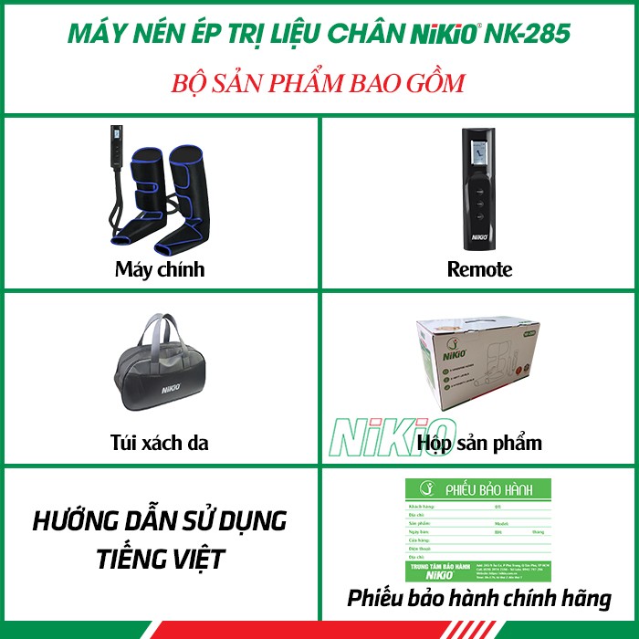 Bộ sản phẩm máy nén ép trị liệu bắp chân và bàn chân Nikio NK-285