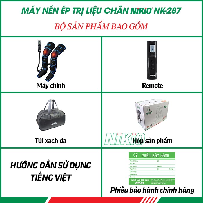 Bộ sản phẩm máy nén ép trị liệu suy giãn tĩnh mạch chân Nikio NK-287