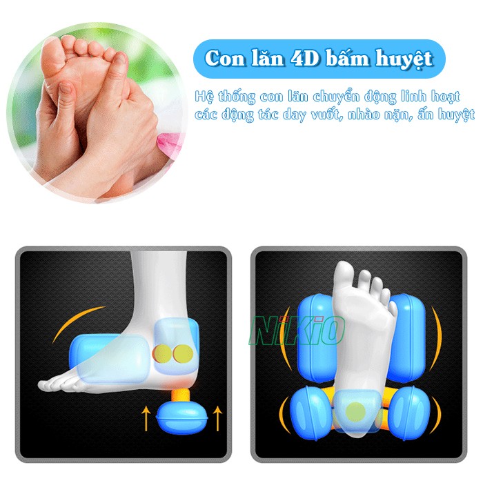 Máy massage bàn chân, bắp chân và đùi con lăn 4D bấm huyệt Nikio NK-289