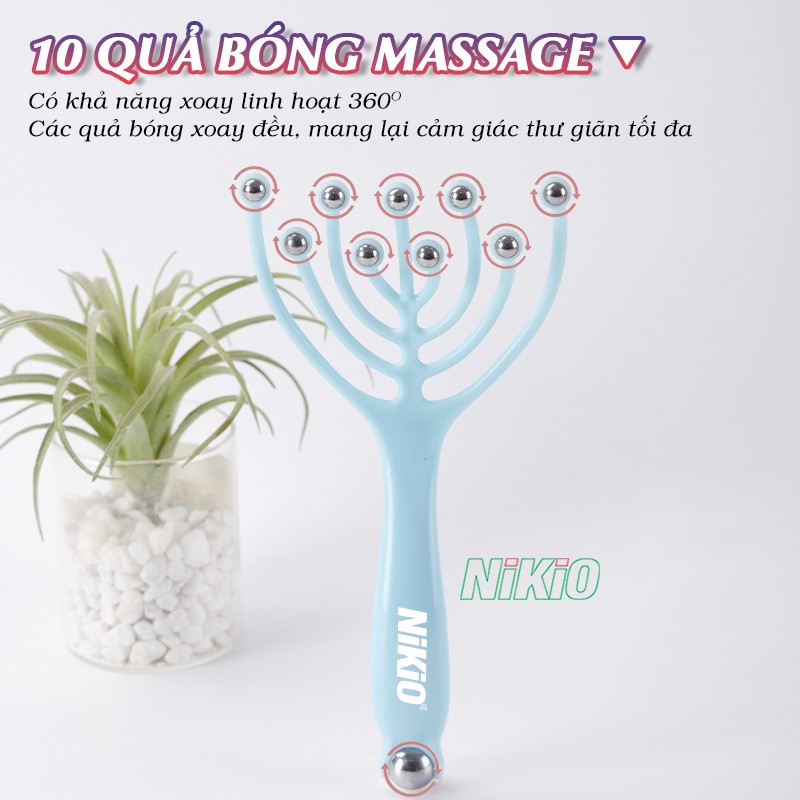 Cây massage đầu bạch tuộc có 10 quả bóng xoay 360 độ Nikio NK-01C