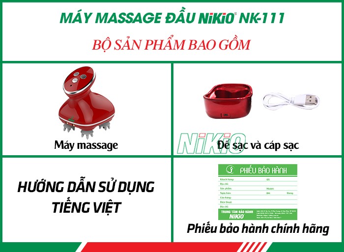 Bộ sản phẩm gồm có của máy massage đầu Nikio NK-111