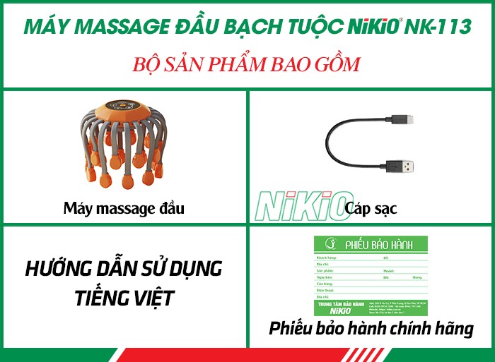 Bộ sản phẩm máy massage đầu bạch tuộc 20 chân Nikio NK-113,