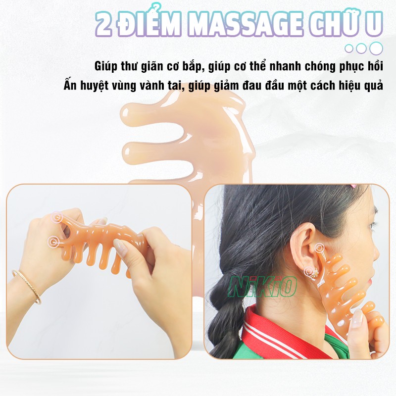 Lược massage đầu, chải cơ, ấn huyệt mũi, cổ vai gáy 2 điểm massage cạo gió Nikio NK-03C2