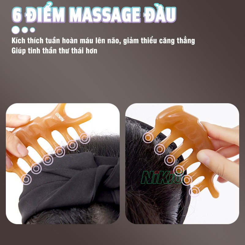 Lược massage đầu, chải cơ, ấn huyệt mũi, cổ vai gáy 6 điểm massage ấn huyệt Nikio NK-03C2