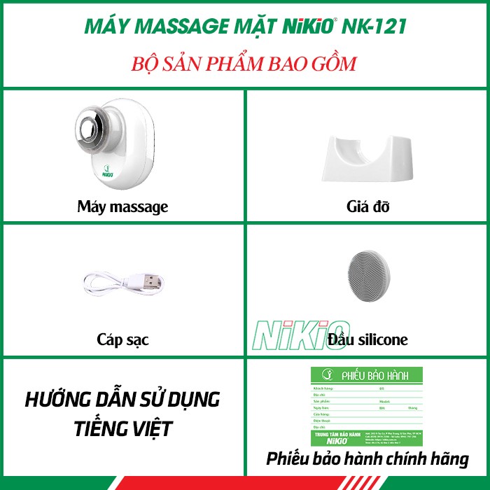 Bộ sản phẩm gồm có của máy massage mặt Nikio NK-121