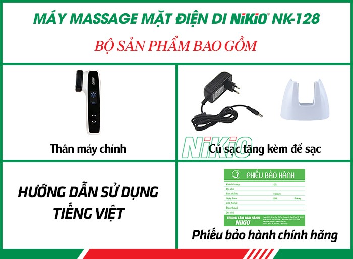 Bộ sản phẩm máy massage nâng cơ trẻ hóa da mặt điện di trị liệu RF Nikio NK-128