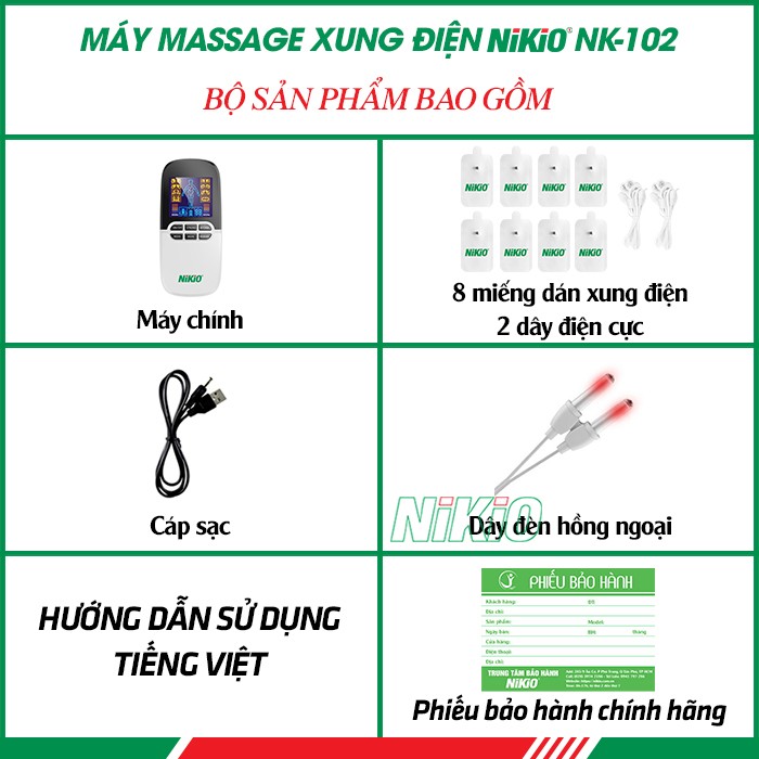 Bộ sản phẩm máy massage xung điện kết hợp đèn hồng ngoại trị liệu mũi Nikio NK-102