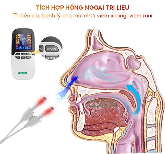 Máy massage xung điện kết hợp đèn hồng ngoại trị liệu mũi Nikio NK-102