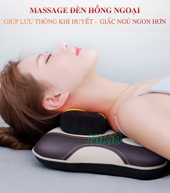 Gối massage Nikio NK-136DC cải thiện đau mỏi vai gáy, lưu thông khí huyết 