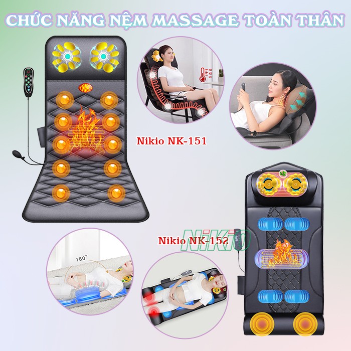 Chức năng nệm massage toàn thân Nikio NK-151 và NK-152