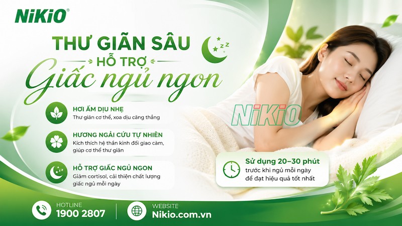 Thư giãn sâu hỗ trợ giấc ngủ ngon với hơi ấm dịu nhẹ và hương ngải cứu tự nhiên