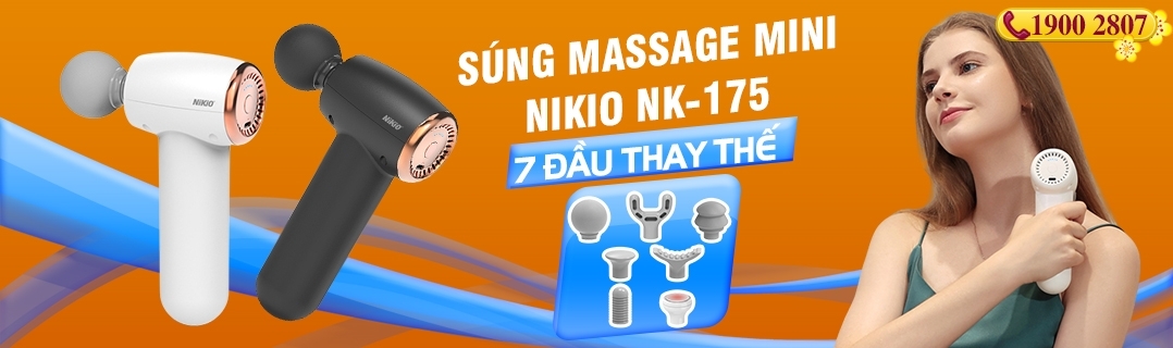 Súng massage cầm tay mini Nikio NK-175 - 7 đầu, có đầu nóng