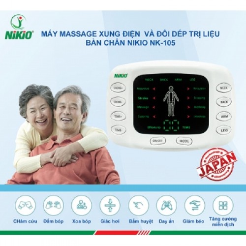 Video Máy massage xung điện 4 miếng dán và đôi dép trị liệu bàn chân Nikio NK-105