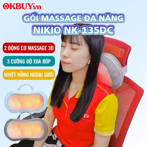 Video Gối massage pin sạc hồng ngoại cao cấp Nikio NK-135DC - 16 bi xoay, tùy chỉnh được tốc độ